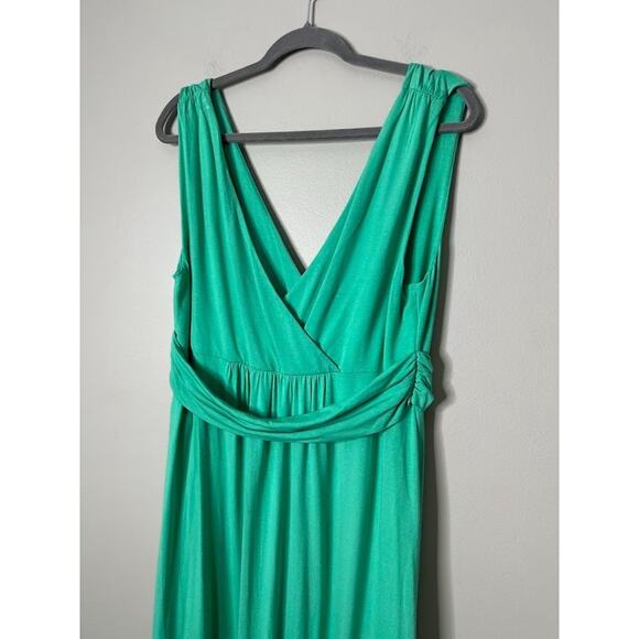Boden Green Maxi Dress 14R Grosgrain Ribbon Detail V Neck Beachy Resort Whimsy - Picture 2 of 9